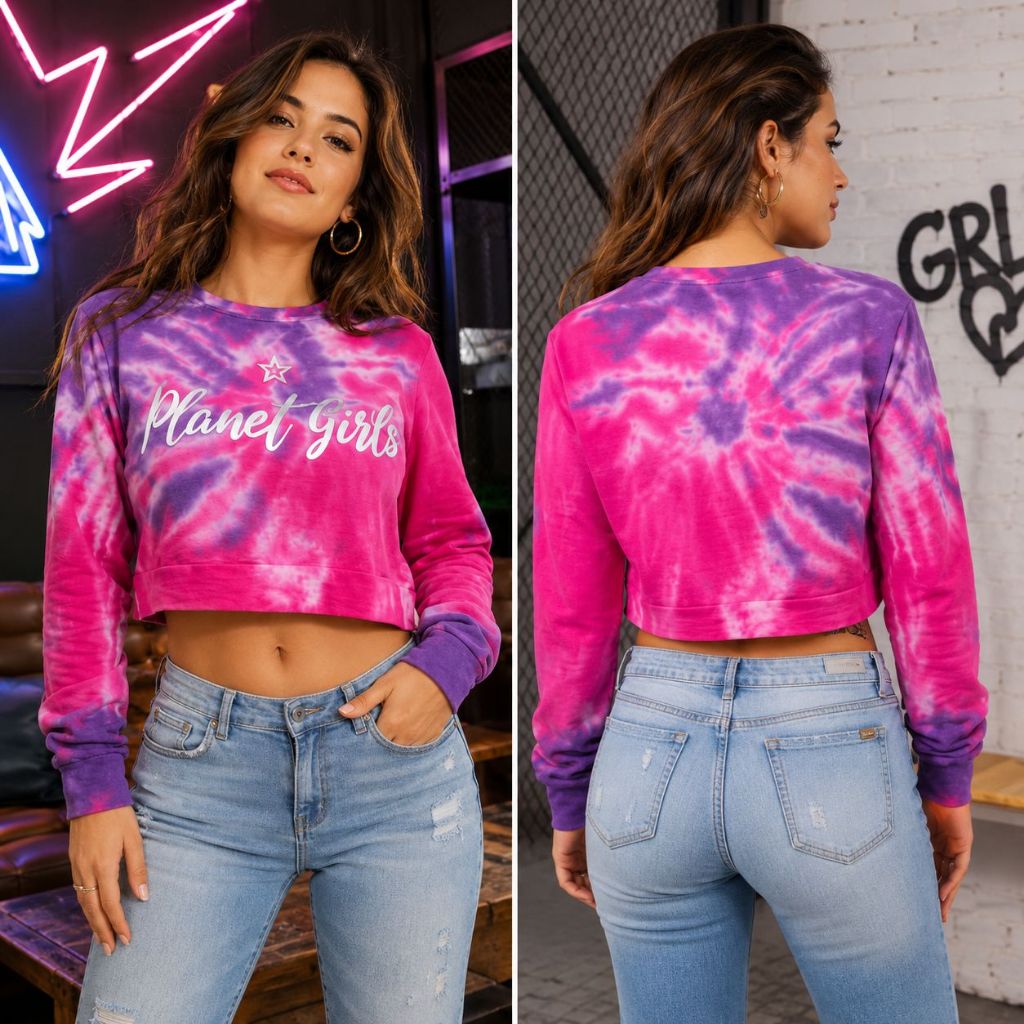 Cropped Planet Girls Tie Dye Feminino Manga Longa