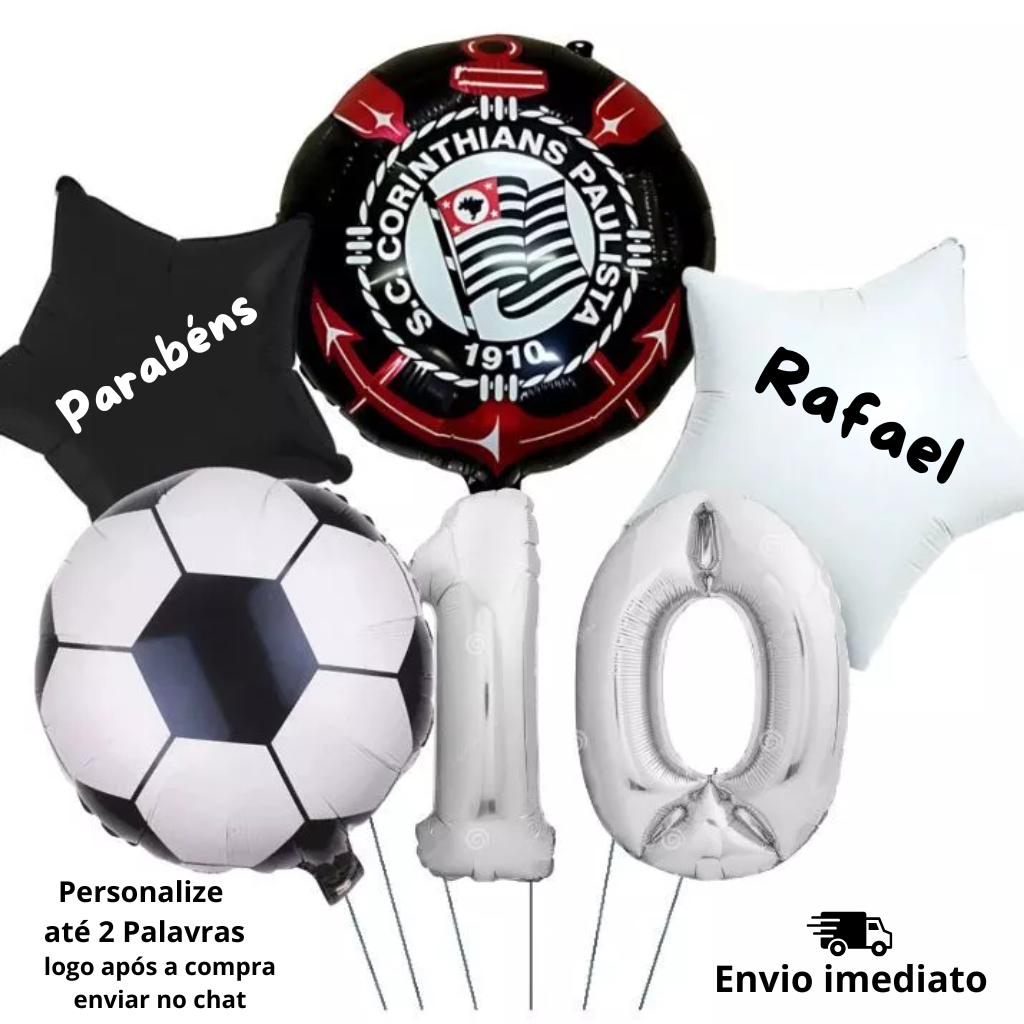 Kit Balão do Corinthians com Balão de idade a escolha Personalizado