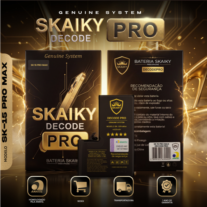 Bateria Skaiky DECODE PRO Compatível Com iPhone 15 PRO MAX Peça Genuína 1 Ano de Garantia Homologada Anatel