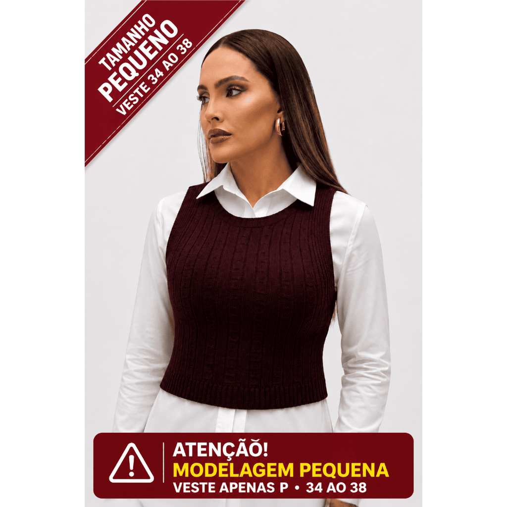 Colete Feminino Tricot Modal Canelado Slim Modelagem Pequena Justo Elegante Luxo