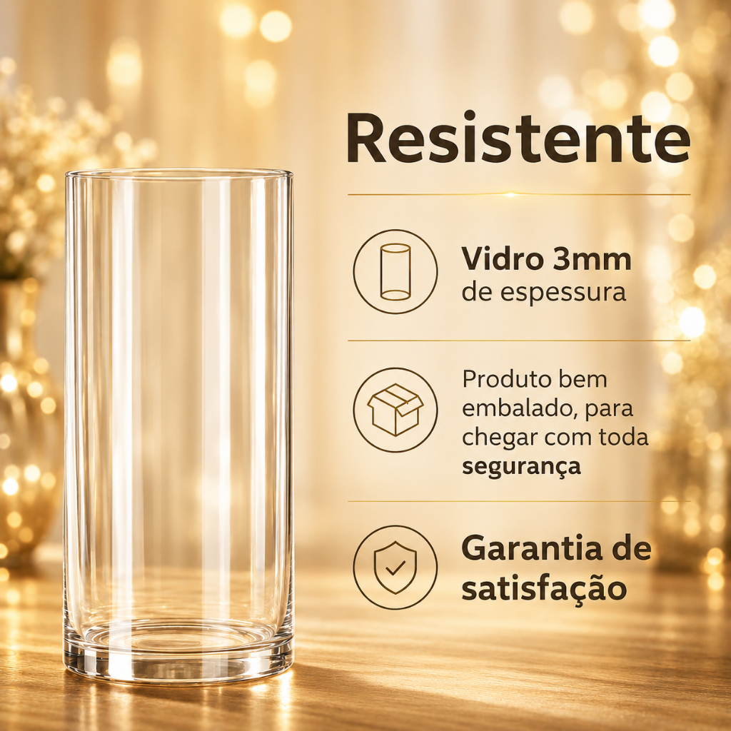 Vaso de Vidro Cilíndrico 30x10 Transparente Tubo Vidro Decoração Terrario
