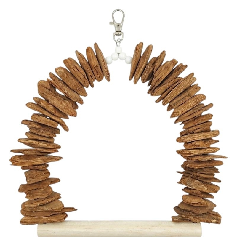 Balanço brinquedo para Calopsita Periquito Australiano Agapornis Madeira Natural com Casca de Pinus para Pássaros