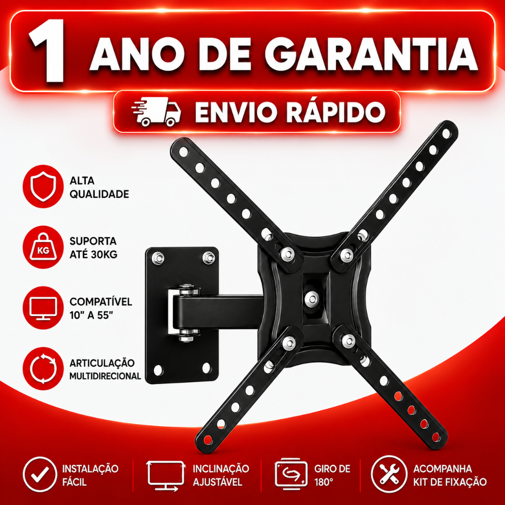 Suporte Bi-Articulado Para TV e Monitor 10" a 60" Polegadas Reforçado 30kg