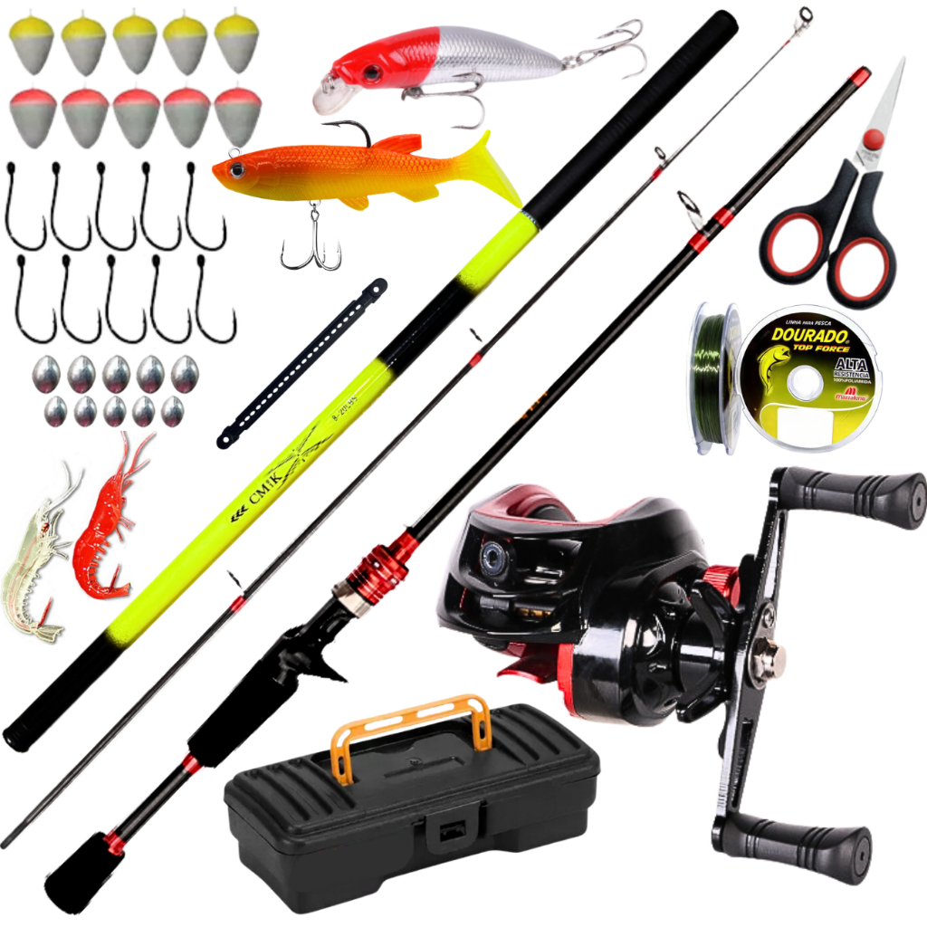 Carretilha de Pesca Anticabeleira Drag Arrasto 10kg Vara Fibra Carbono Vara Mão 3,60 Isca Artificial