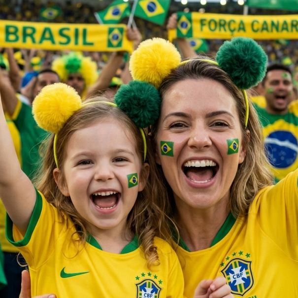 Tiara Infantil Arquinho Verde Amarelo PomPom Torcida Copa Brasil Festa