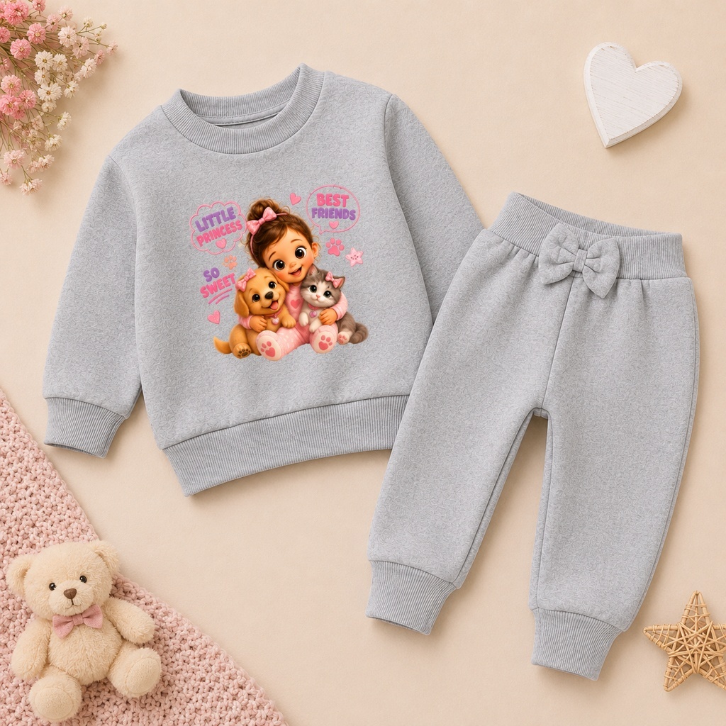 Conjunto Moletom bebê menina pets cachorro e gato