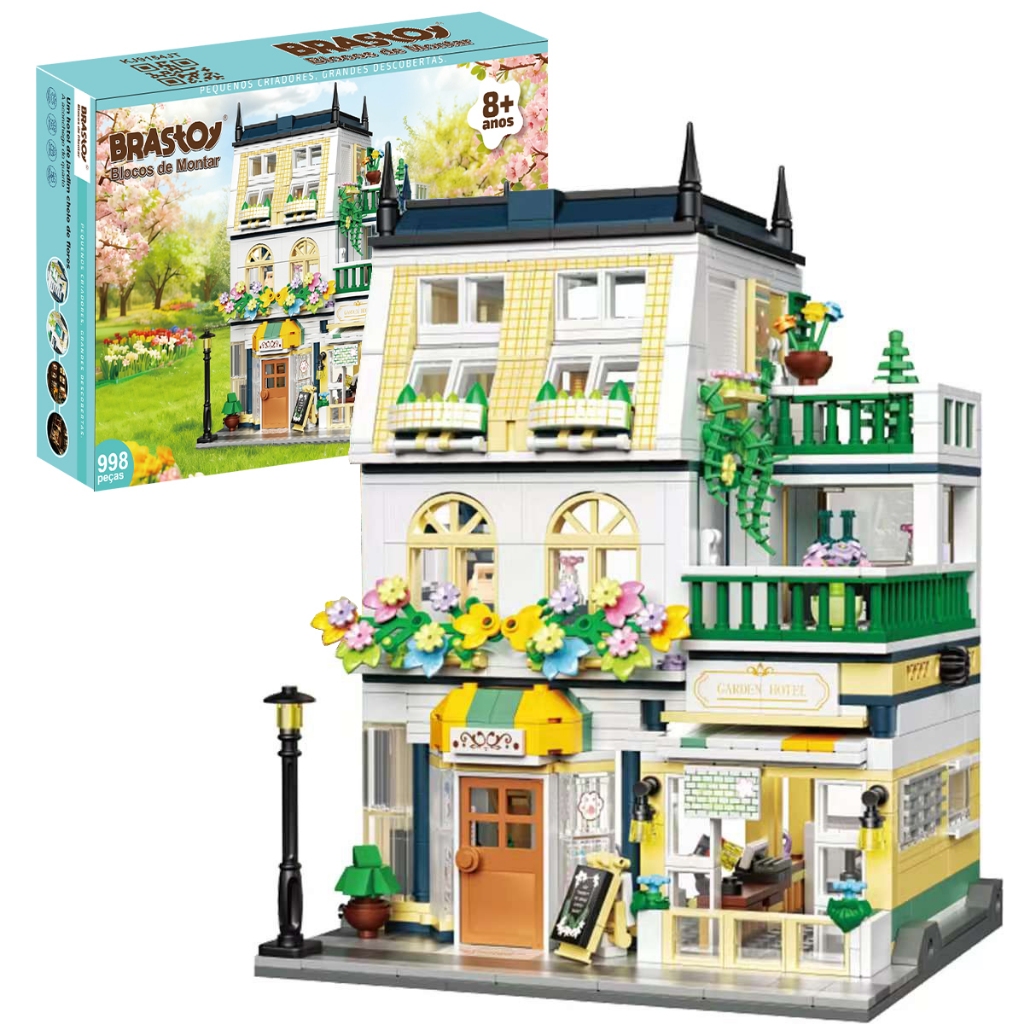 Conjunto de blocos de montar com hotel de 3 andares com jardim 998 peças 14+ BRASTOY