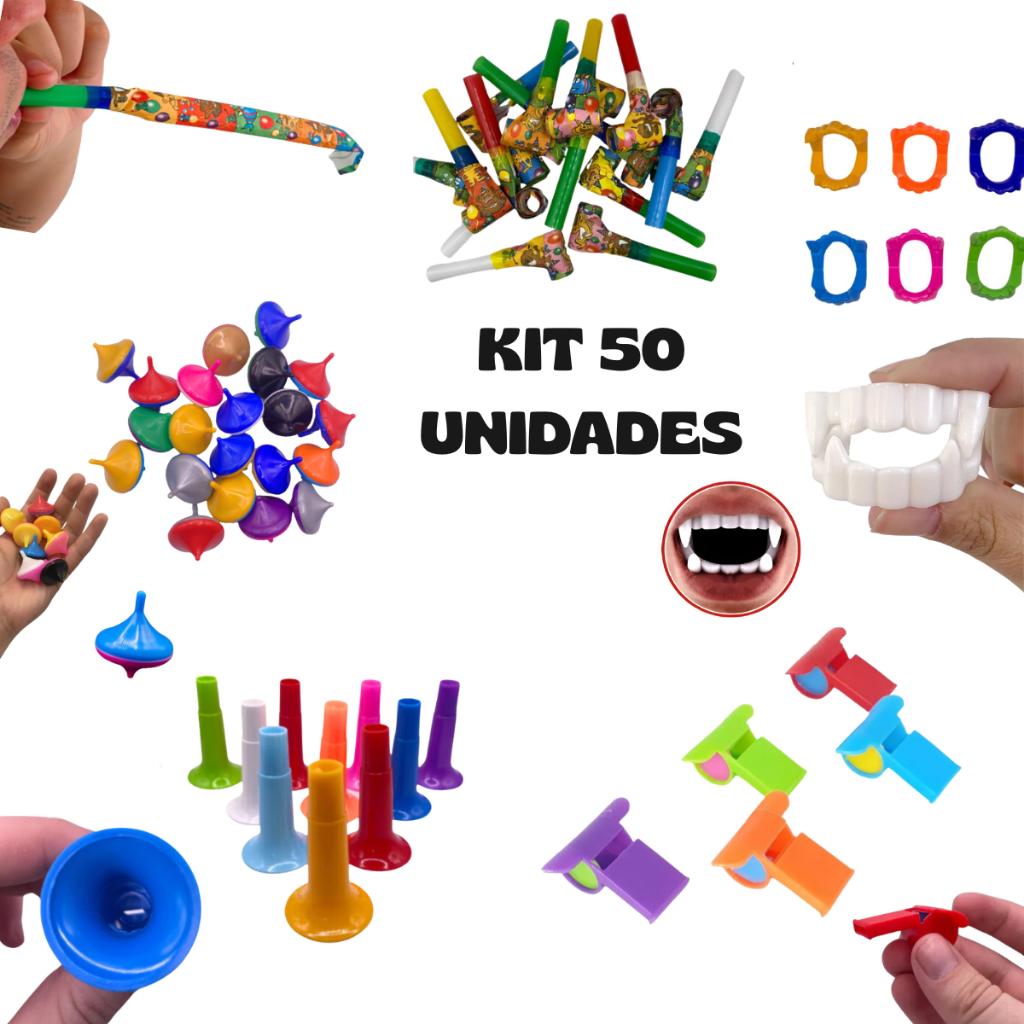 Kit 50 Mini Brinquedos Lembrancinha Sacolinha Festa Aniversário Junina Natal Hallowenn Dia Crianças