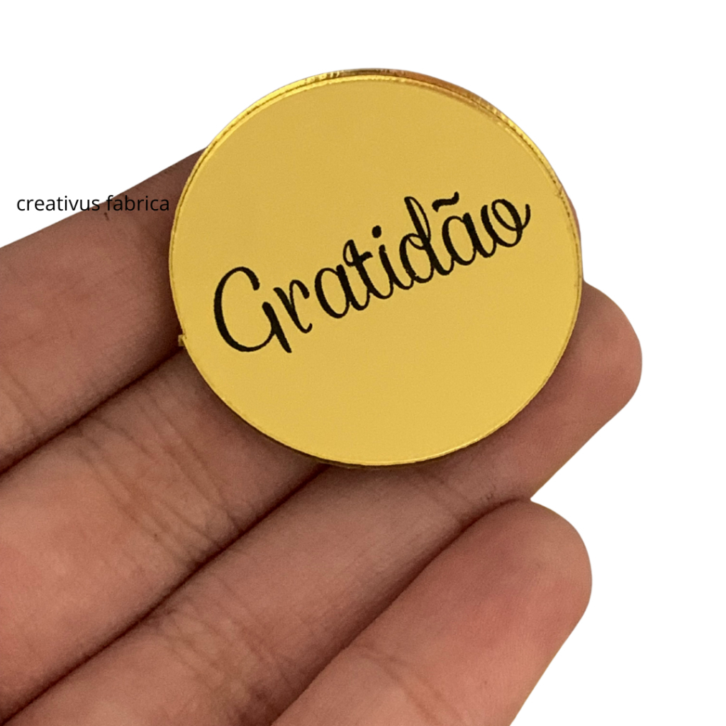 KIT TAG COM 100 Redondo 2cm Acrílico Dourado PERSONALIZAVEL medalha Circulo Tags