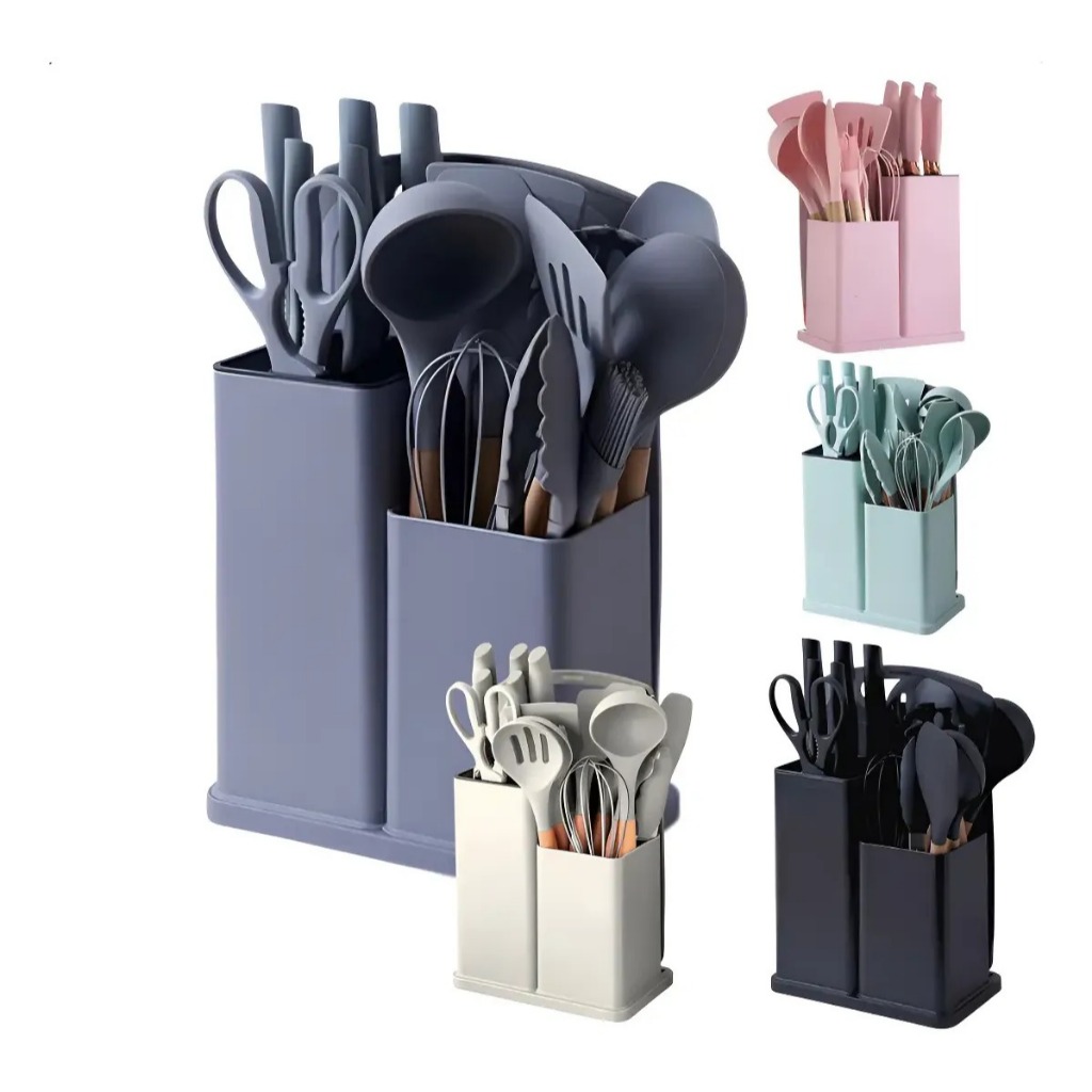 Kit Utensílios Para Cozinha 18 Peças 2445579 Cinza - Preto Alta Qualidade Cozinha - Para casas - Compras para Cozinha