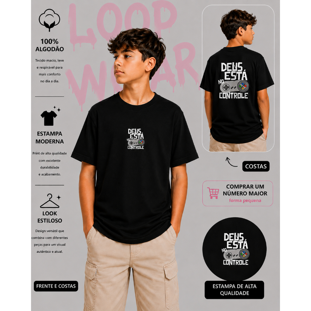 Camiseta Infantil 4 a 16 anos Juvenil Unissex Estampas Religiosa Gospel