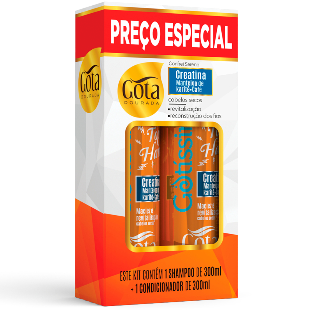 Kit Gota Dourada Confrei Sereno Creatina Gotíssima Shampoo + Condicionador 300ml