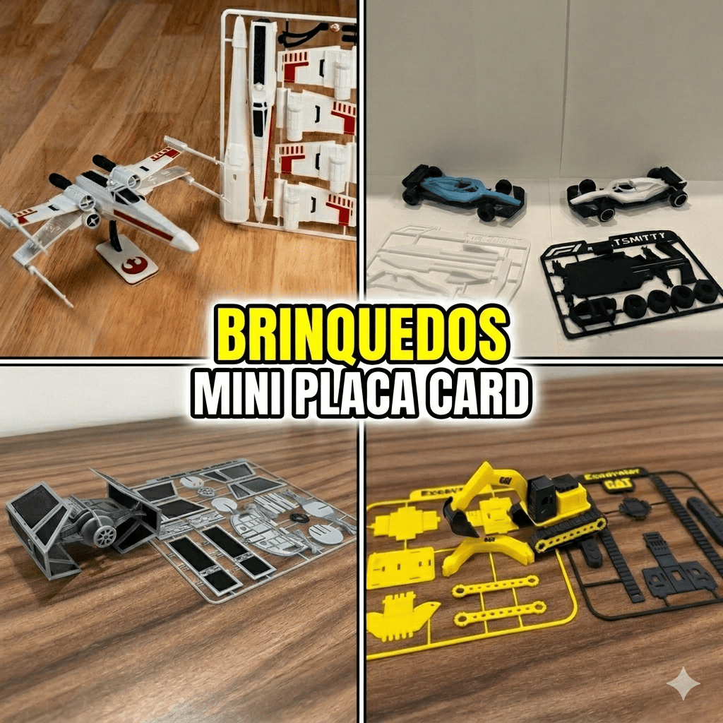 Brinquedo Miniatura Placa Card Vários Modelos Nave Carro Formula 1 Trator Empilhadeira