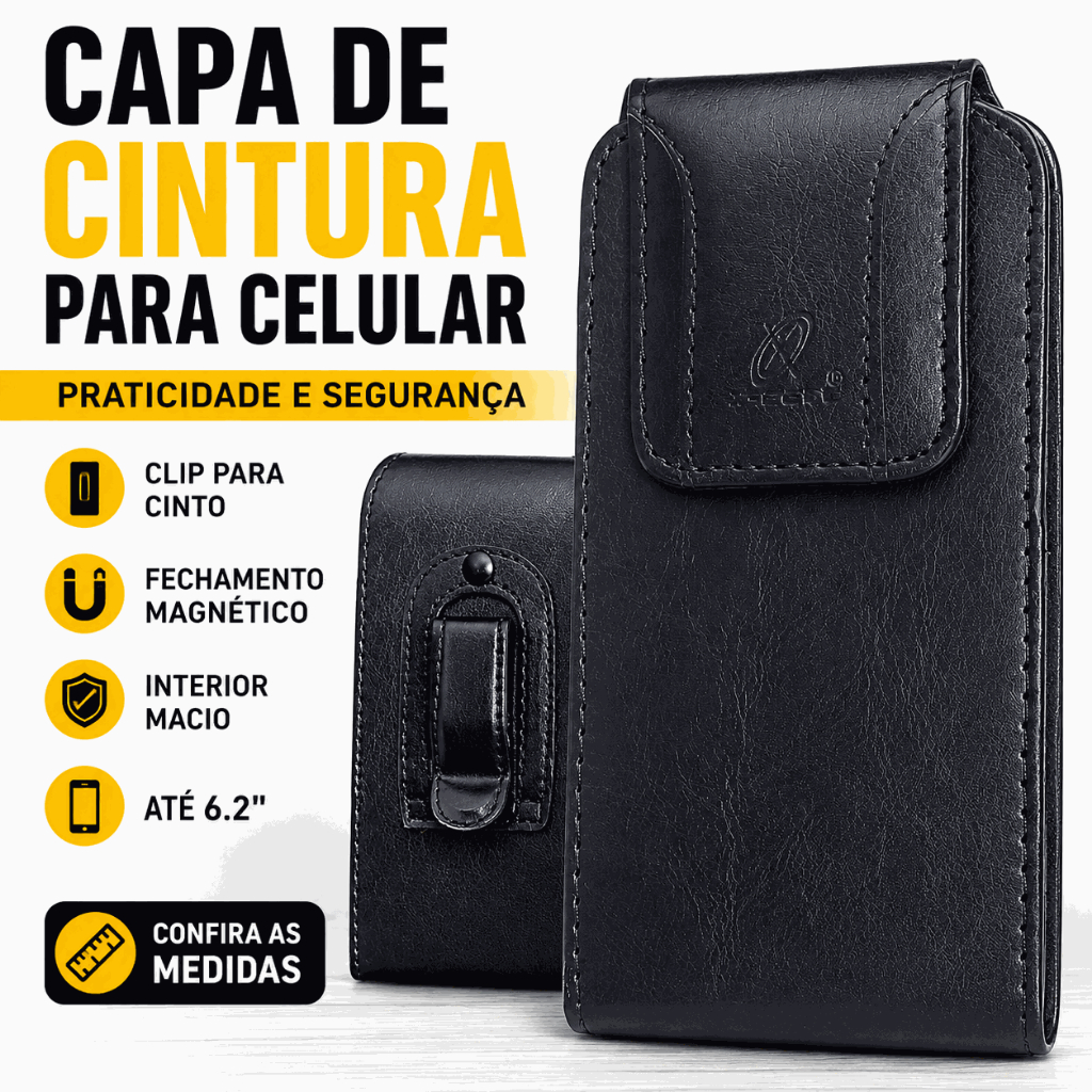 Capa Celular De Cinta Couro Sintético Tam 6.2 Polegadas Clip Vertical Suporte