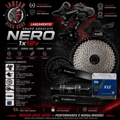 GRUPO RELAÇÃO ABSOLUTE NERO 12V CASSETE K7 11/50 PEDIVELA 34D 170MM CÂMBIO ALAVANCA CORRENTE KMC 1X12