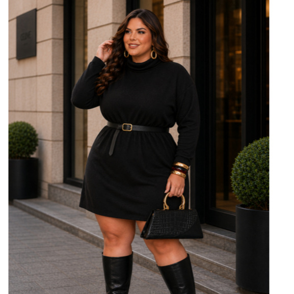 Vestido Plus Size Moda Gringa Tamanho Grande Tendencia de Inverno Poncho Lanzinha