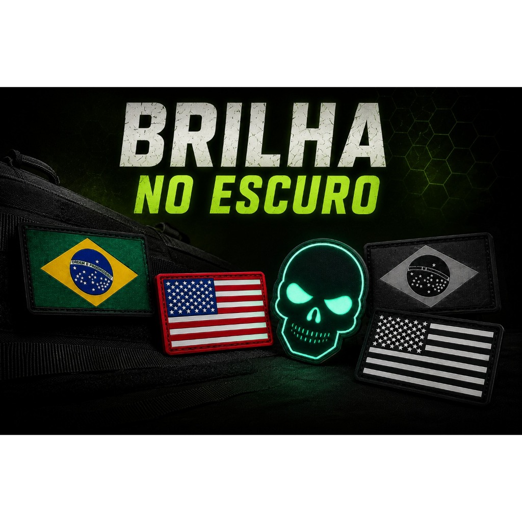 Patch Bandeira Emborrachada 3d Patch C/ Velcro Militar Tático Brasil Caveira Estados Unidos Mochila