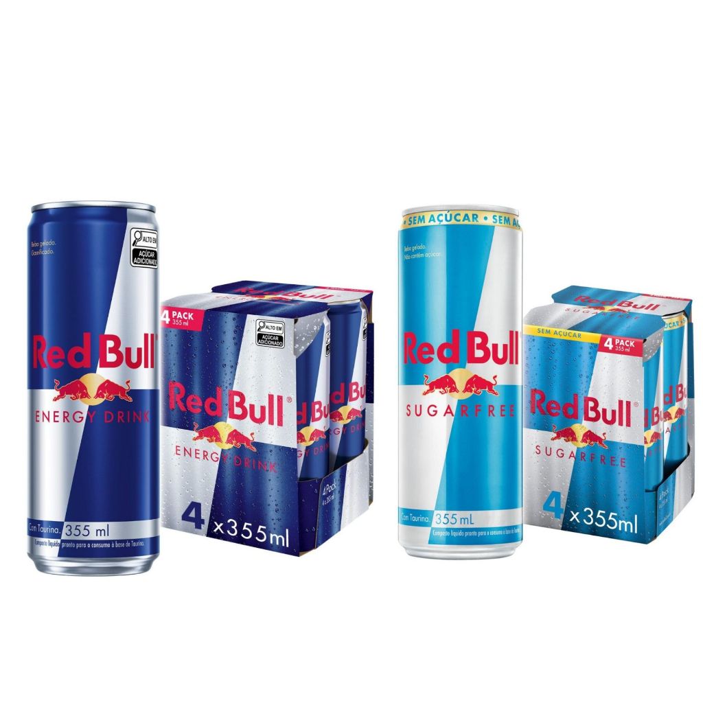 Kit 8 Latas Energético Red Bull, 4 Latas Tradicional + 4 Latas Sugar Free Sem Açúcar 355ml