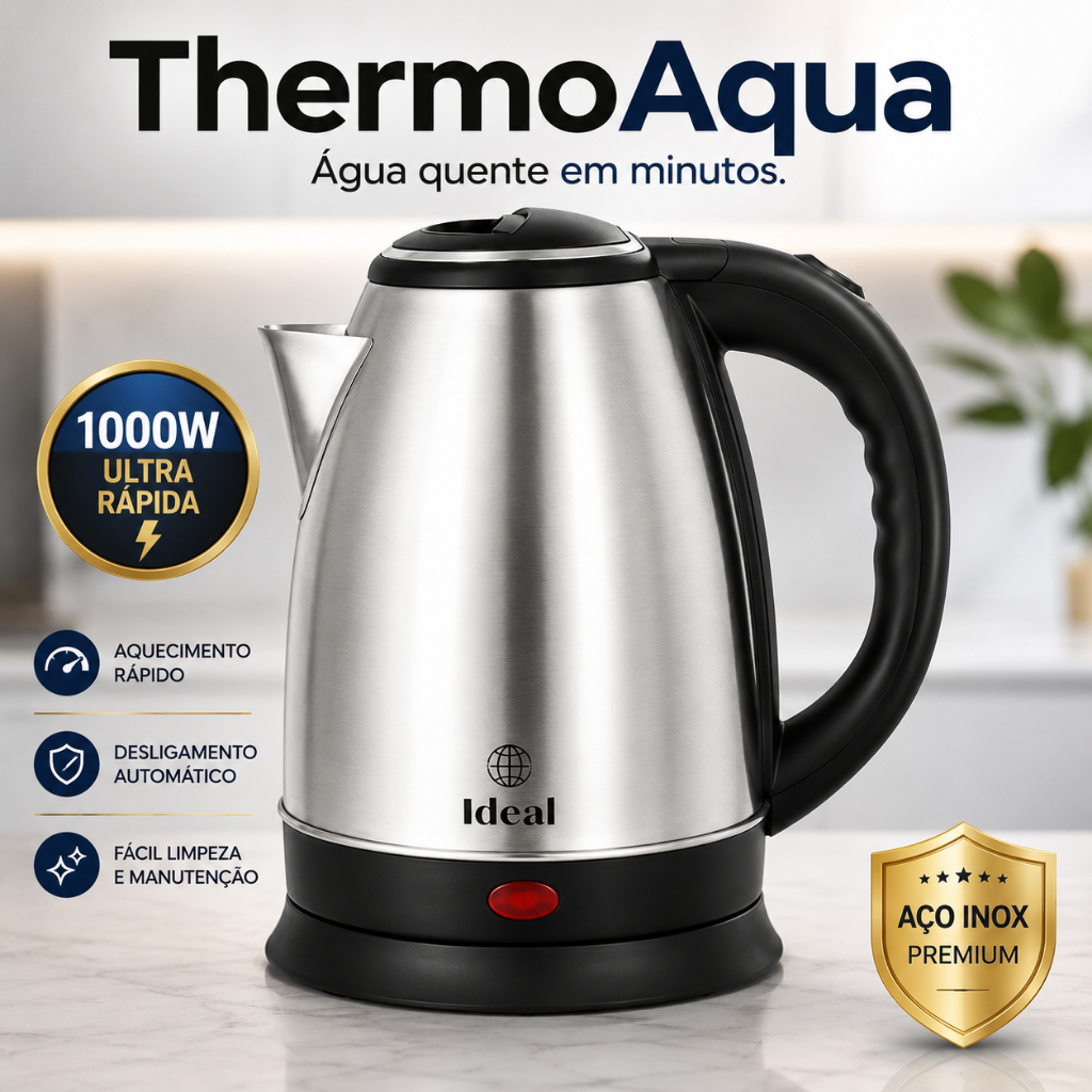 Chaleira Elétrica ThermoAqua Inox IDEAL 1,8L 1000W Aquecimento Rápido Desligamento Automático 127V