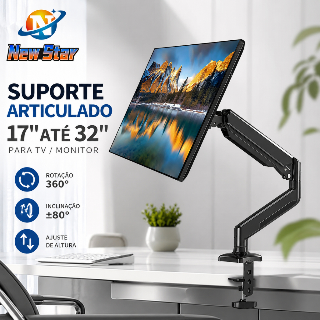 New Star Suporte De Monitor Articulado De 17 Até 32 Para Tv/monitor Braço Articulado Ajuste Altura