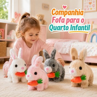 Pelúcia Coelho Elétrico Interativo com Movimento e Sons, Design Fofo em Várias Cores para Brincadeiras Infantis