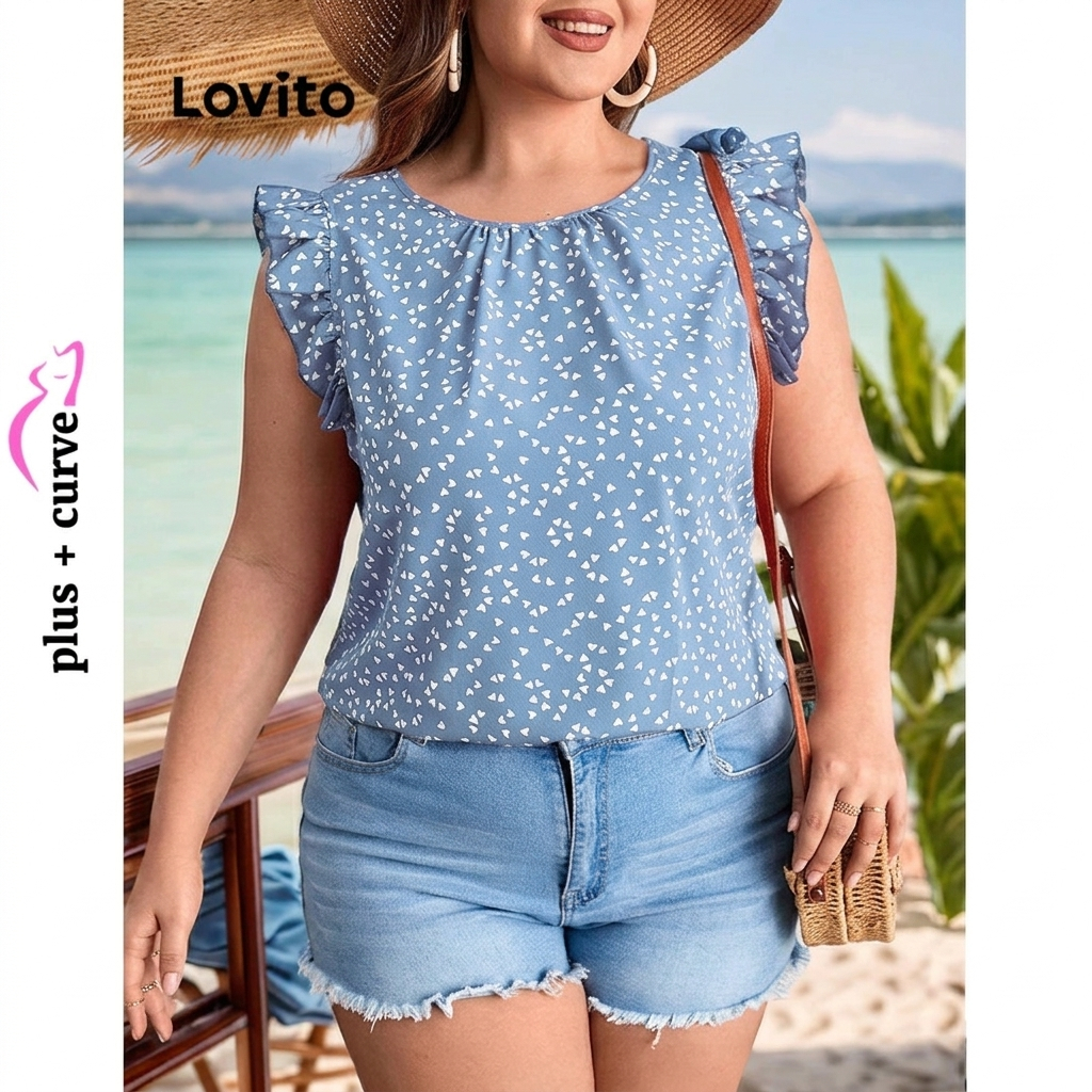 Lovito Blusa Feminina Plus Size Estampa Corações BLB3BR082