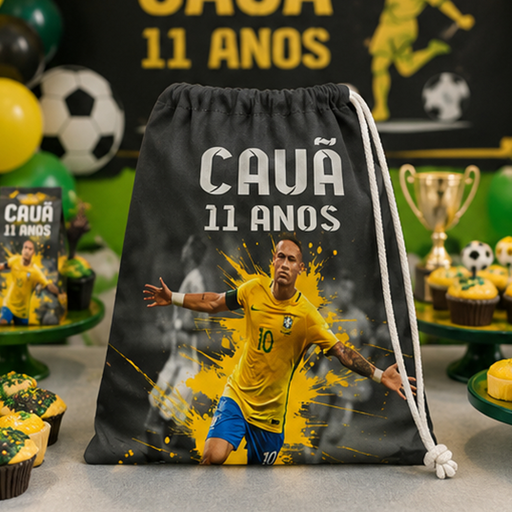 Kit Mochilinha Sacolinha Mochila Saco Sacochila Saquinho Lembrancinha Brinde Aniversario Personalizadas Futebol Neymar