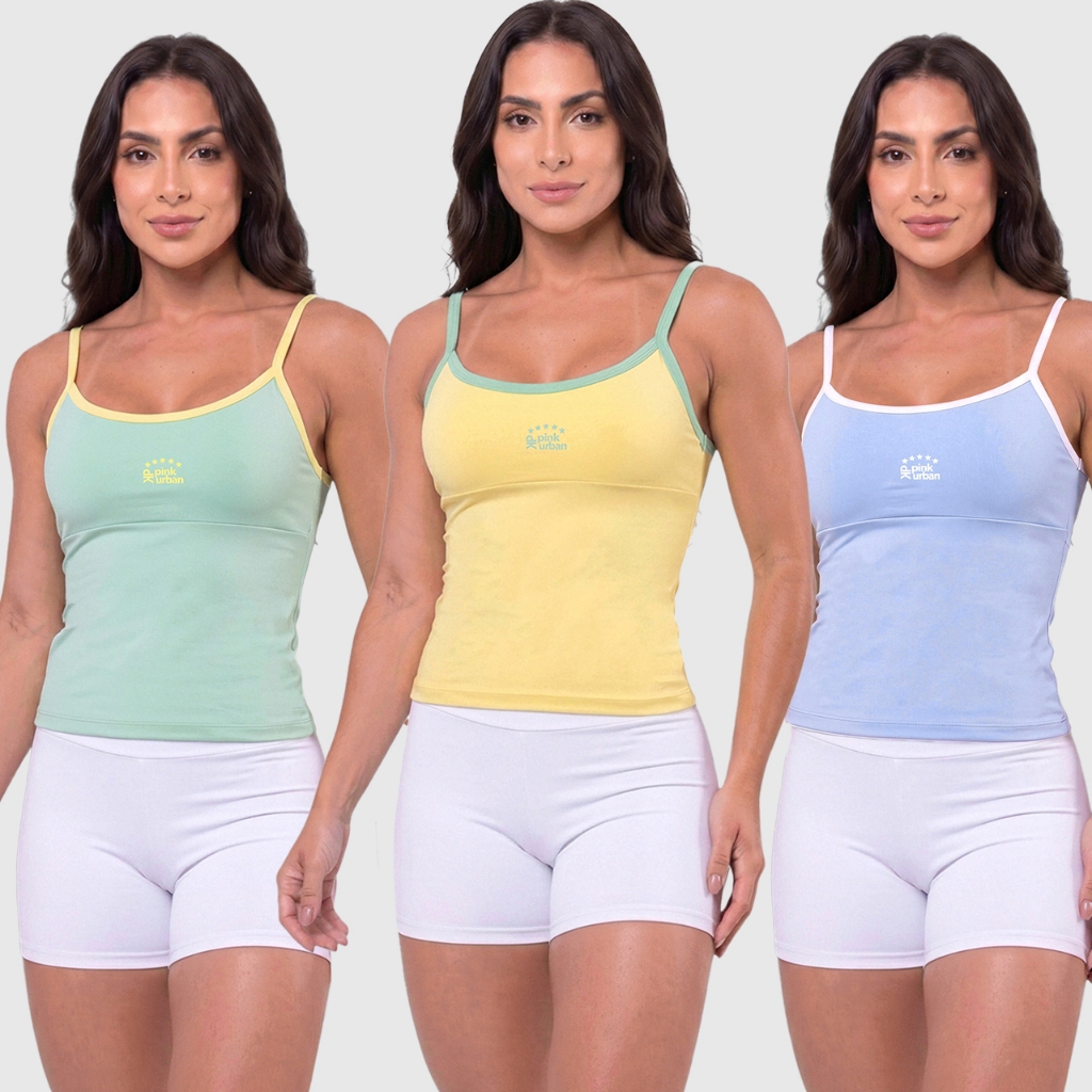 Imagem Kit 3 Regata Alça Fitness Brasil Blusa Feminino Poliamida Camiseta Copa do Mundo Seleção Brasileira