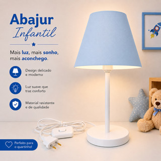 Abajur Infantil para Quarto de Bebê Luz Suave Decoração Moderna Azul Bebê - Ava