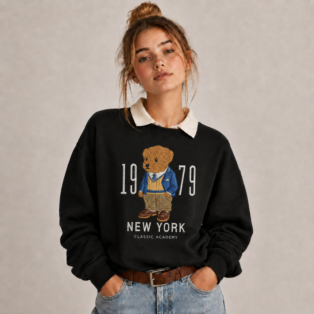 Moletom Feminino Urso Fofo 1979 Blusa de Frio Estiloso Quentinho Flanelado