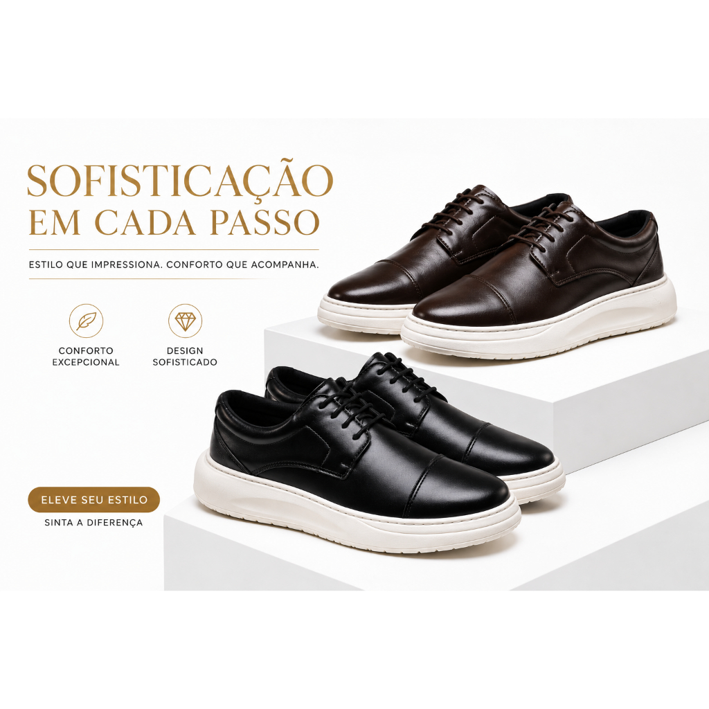 Sapato Casual Masculino Social Confortável Solado Branco Elegante Leve Macio Moderno Premium