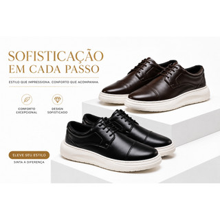 Sapato Casual Masculino Social  Confortável Solado Branco Elegante Leve Macio Moderno Premium