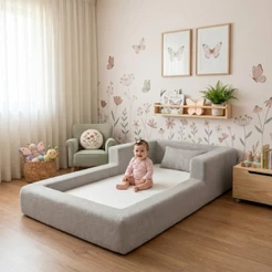 Cama Montessoriana Berço Aconchego 100% Espuma Cinza Keiko