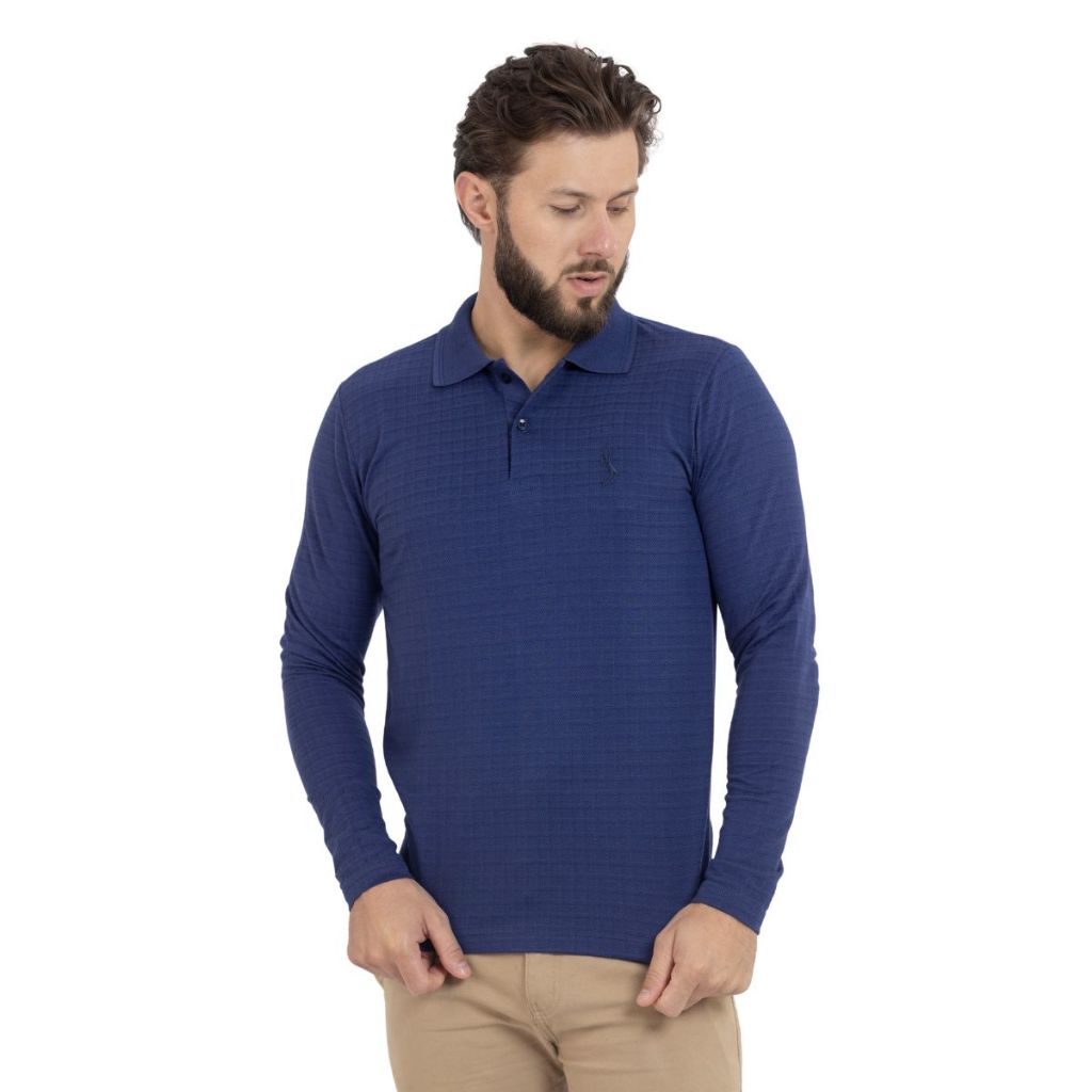 Camisa Polo Manga Longa Masculina Piquet Algodão Premium Punho Casual Inverno não amassa confortável