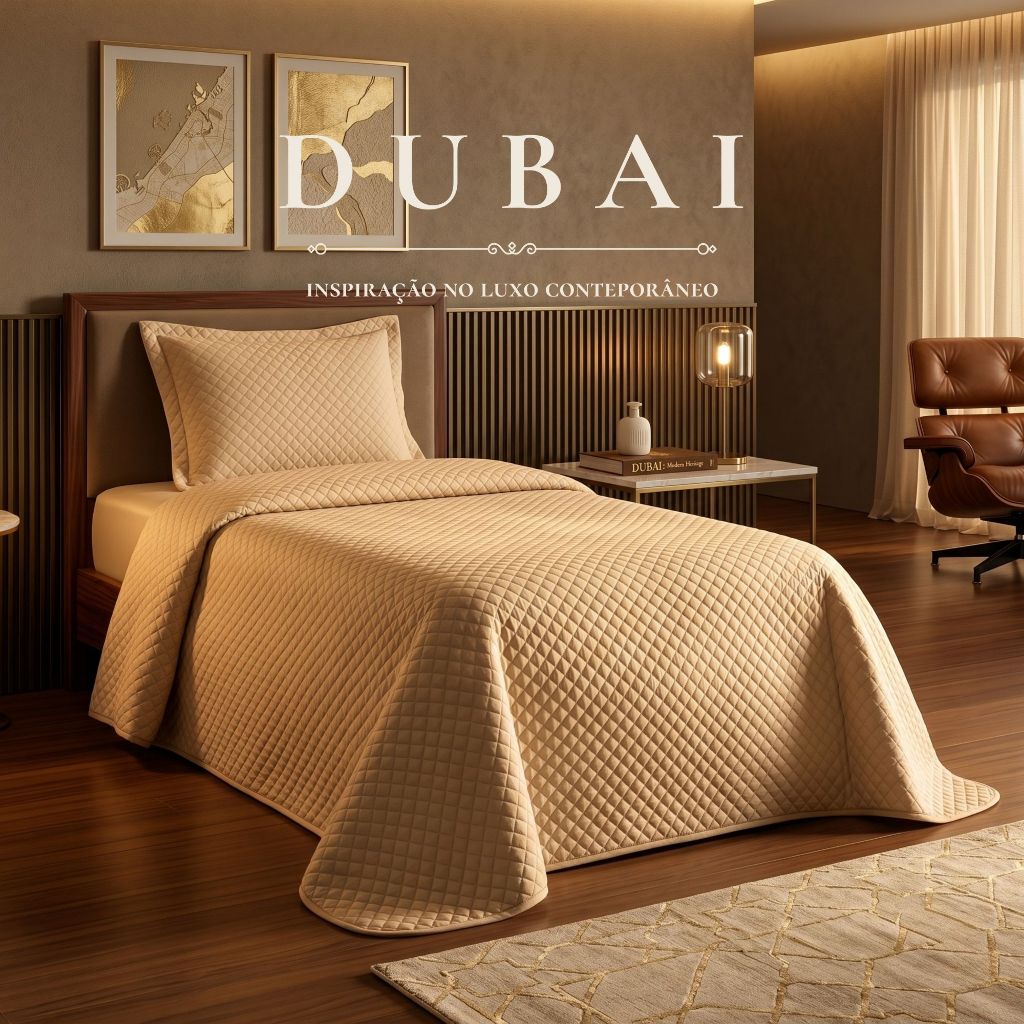 Kit Jogo Colcha Cobre Leito Dubai Solteiro 2 Peças Luxo Premium Para Roupa de Cama Box Macio