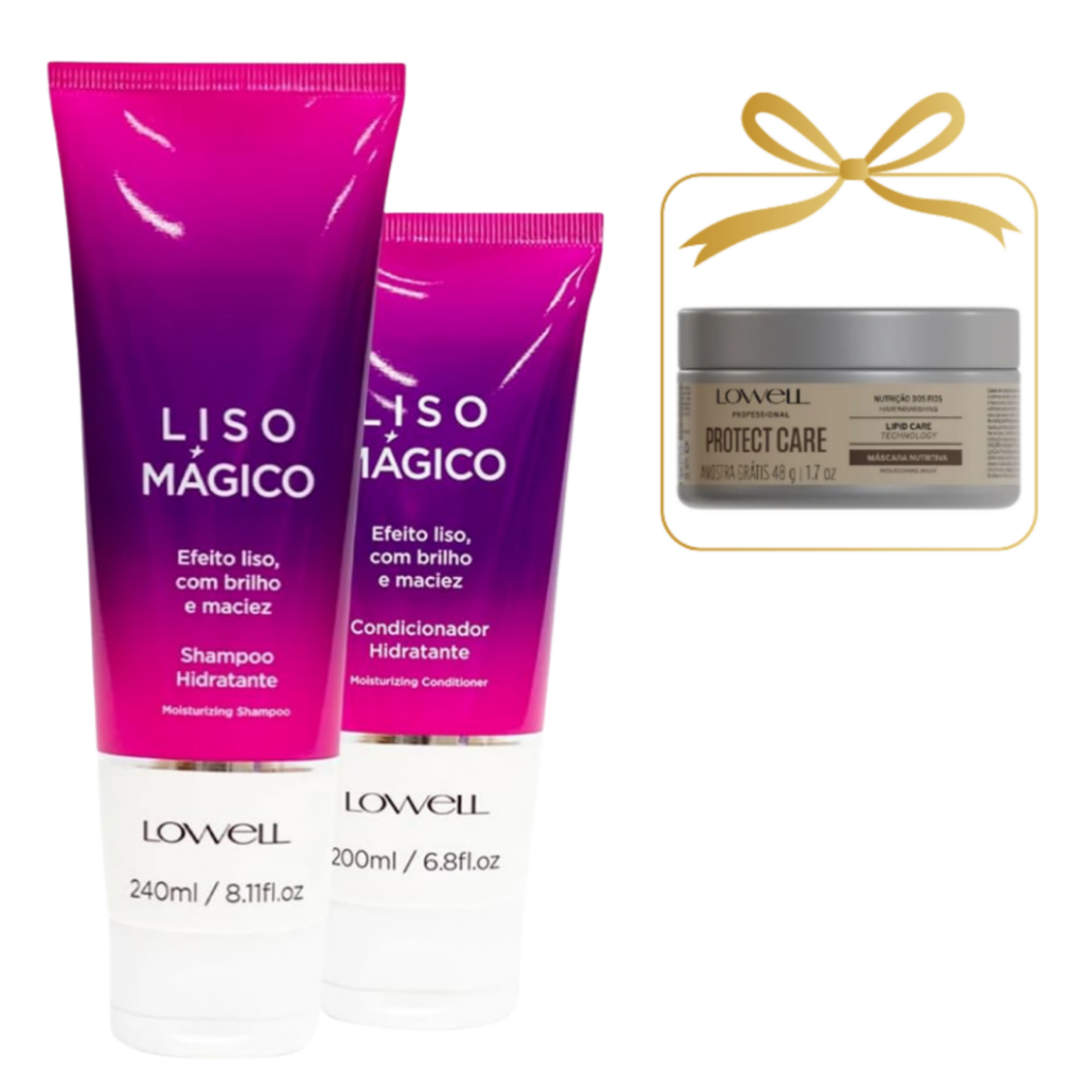 Kit Lowell Liso Mágico Shampoo 240ml + Condicionador 200ml com Máscara de Brinde – Cabelos Lisos e Sedosos