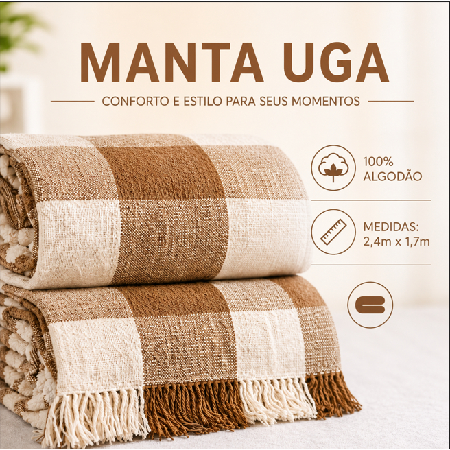 Manta UGA 240m x 180m de Algodão Luxo King — Gigante Decorativa e Macia Para Sofá e Cama Premium