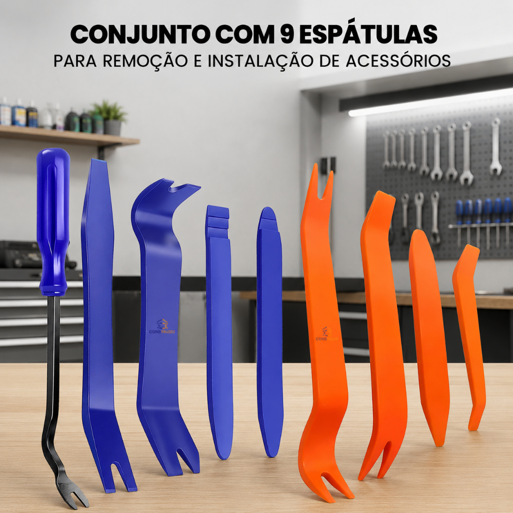 Kit com 9 Espátulas de Nylon para Desmontagem de Painéis e Forros de Porta Automotivos 1876