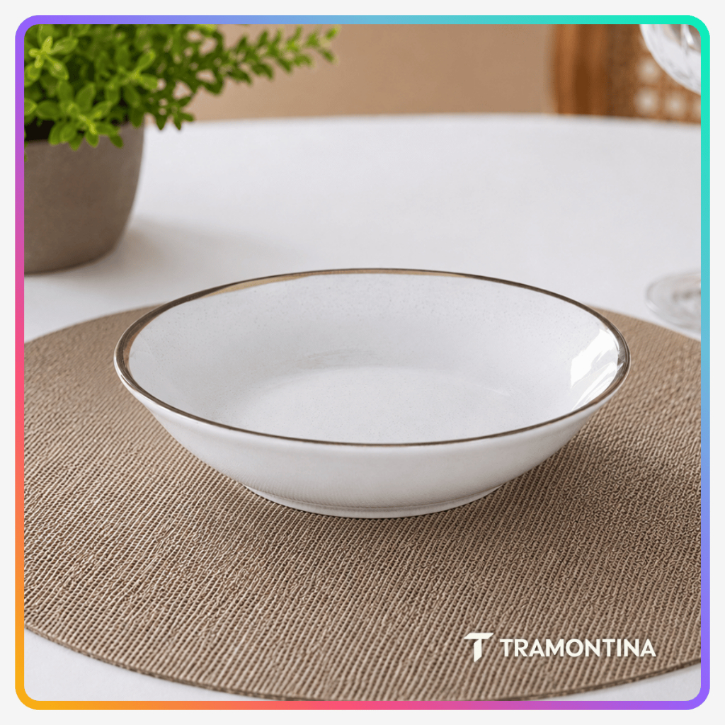 Bowl Tigela Cumbuca Tramontina Canyon 18cm 665ml Porcelana Decorada Sopa Salada Açaí Mesa Posta