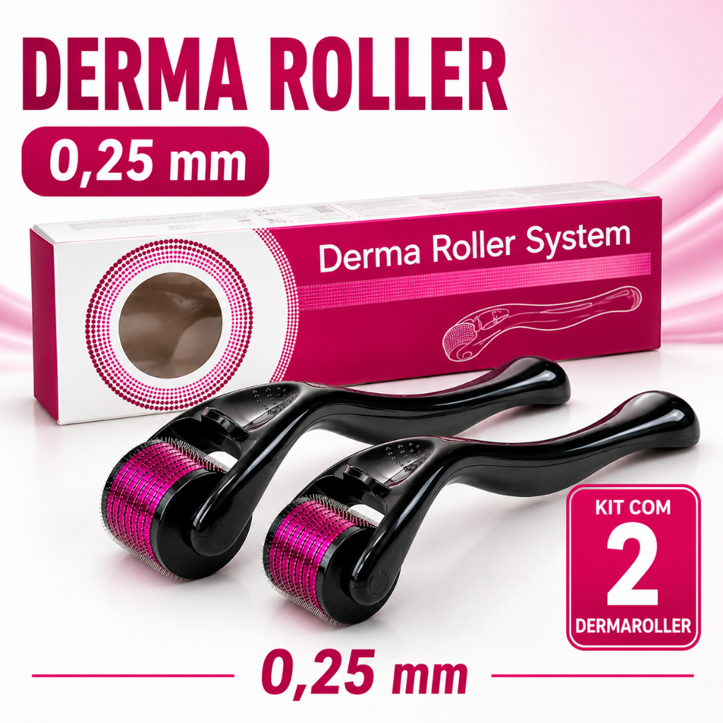 KIT 2 DERMAROLLER 0,25mm 540 MICRO AGULHAS SYSTEM DERMAROLLER SKINCARE