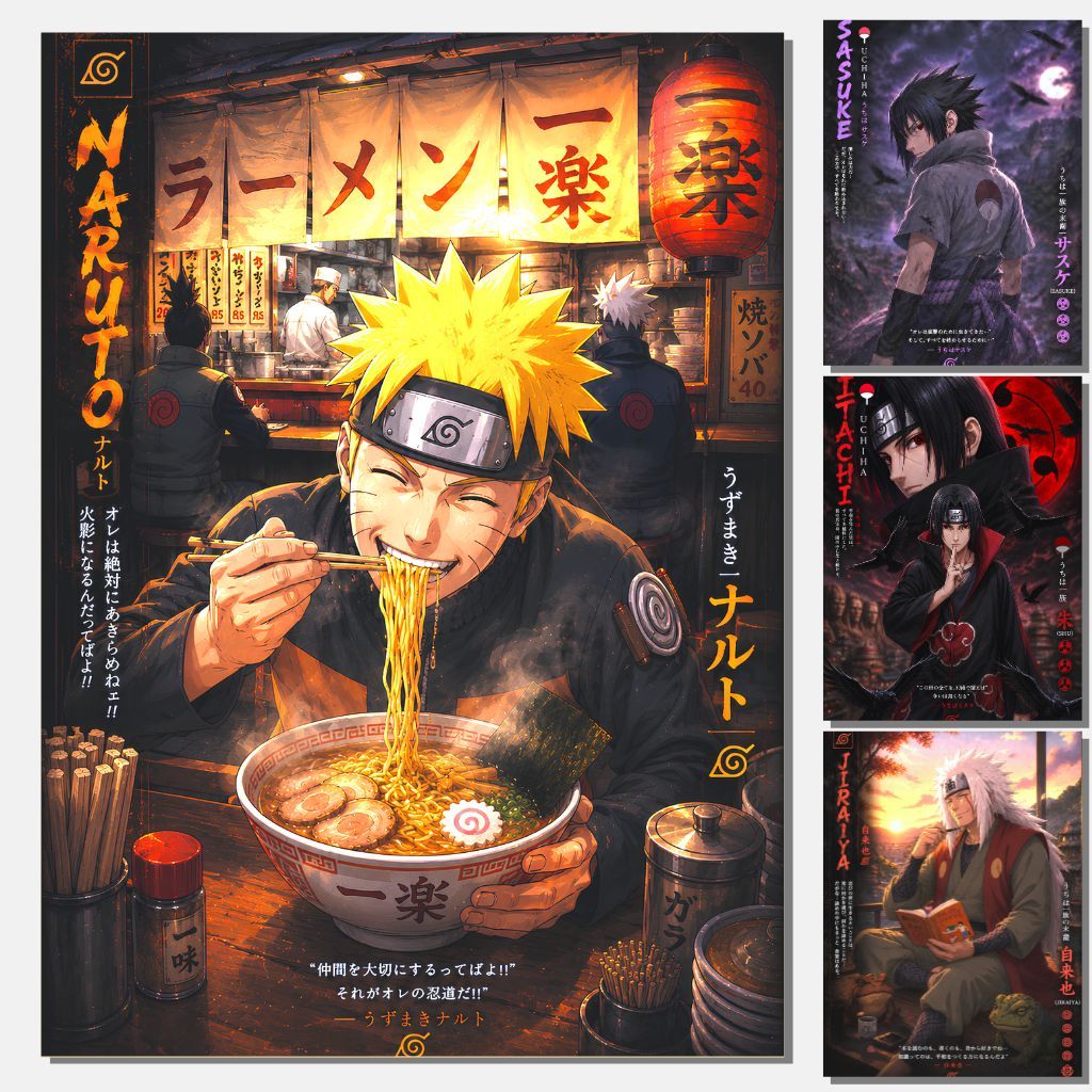 Kit 10 Posters Naruto - Sasuke Jiraya Itachi Pain Sakura Gaara Rock Lee Shikamaru Kakashi Poster