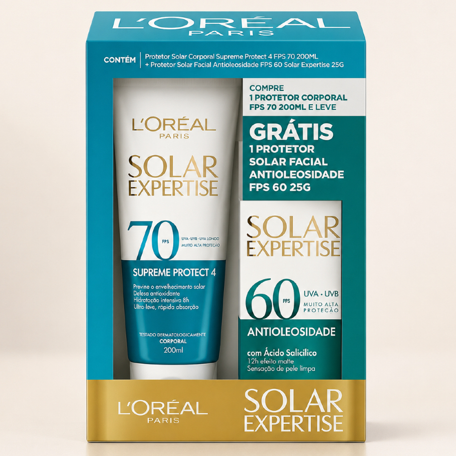 KIT Protetor Solar L'ORÉAL PARIS Expertise FPS70 Corpo + FPS60 Facial Antioleosidade