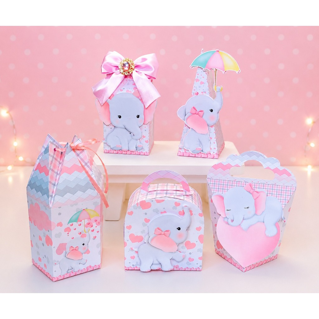 Kit festa tema Elefantinha Rosa Caixinha Personalizada lembrancinha aniversário Elefantinha Rosa