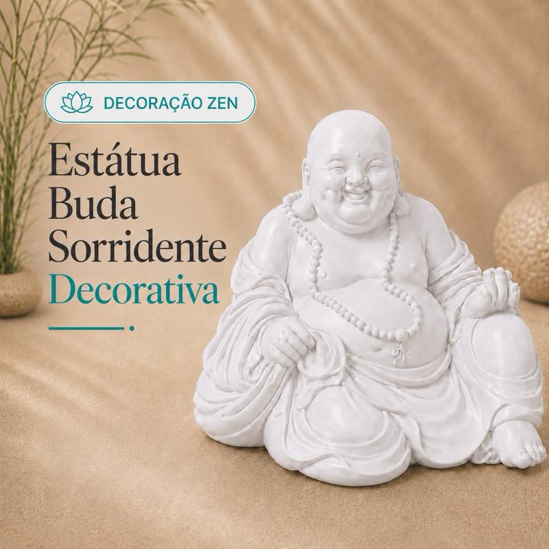 Imagem Estátua Buda Sorridente Decorativa Religiosa Buddha Zen Altar Meditação Sala Decoração Espiritual