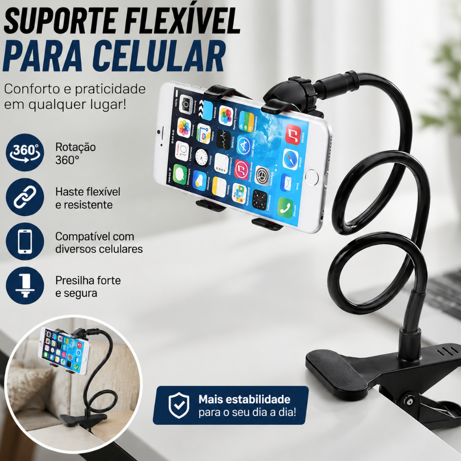 Suporte Para Celular Articulado Flexivel Universal De Mesa Cama Garra Pescoço Ganso Ajustável