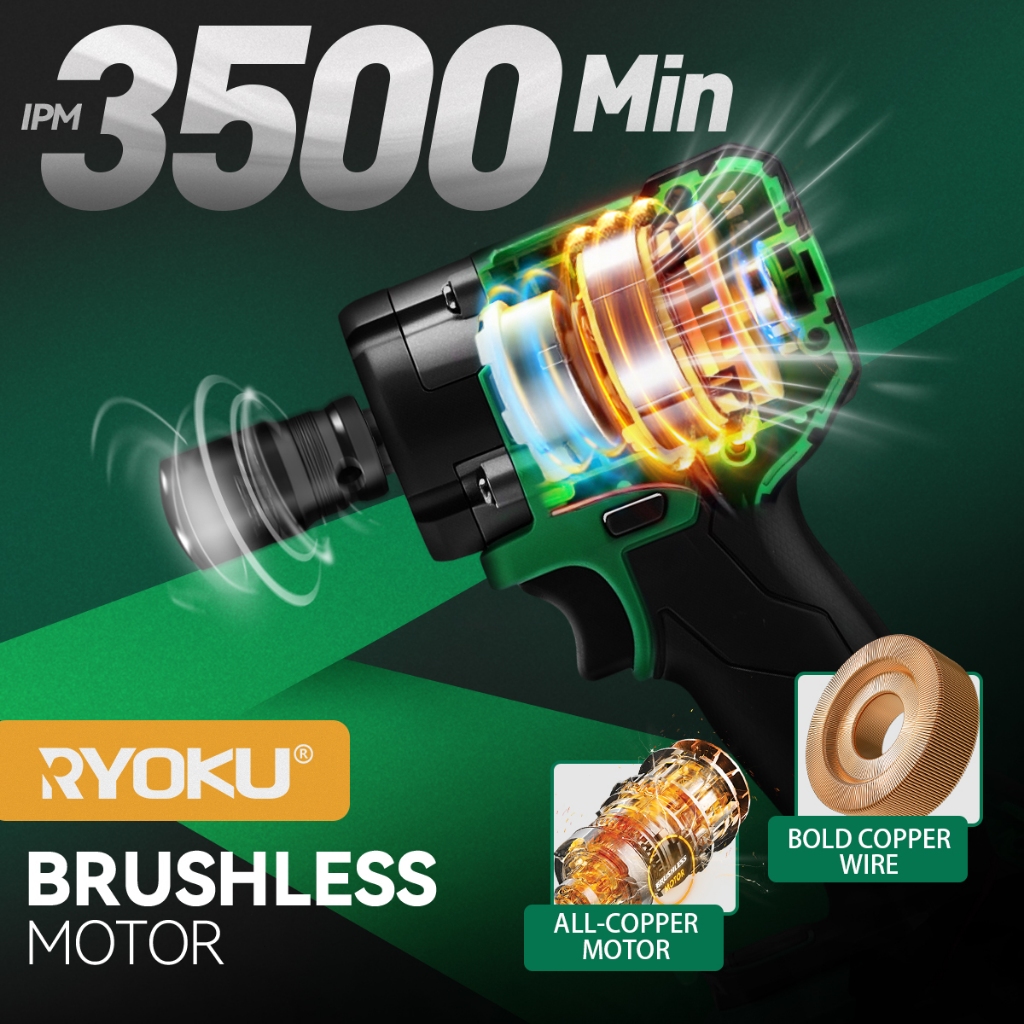Kit 2 Chave De Impacto+ Esmerilhadeira Lixadeira Brushless 21v RYOKU maleta — imagem 2 de 2