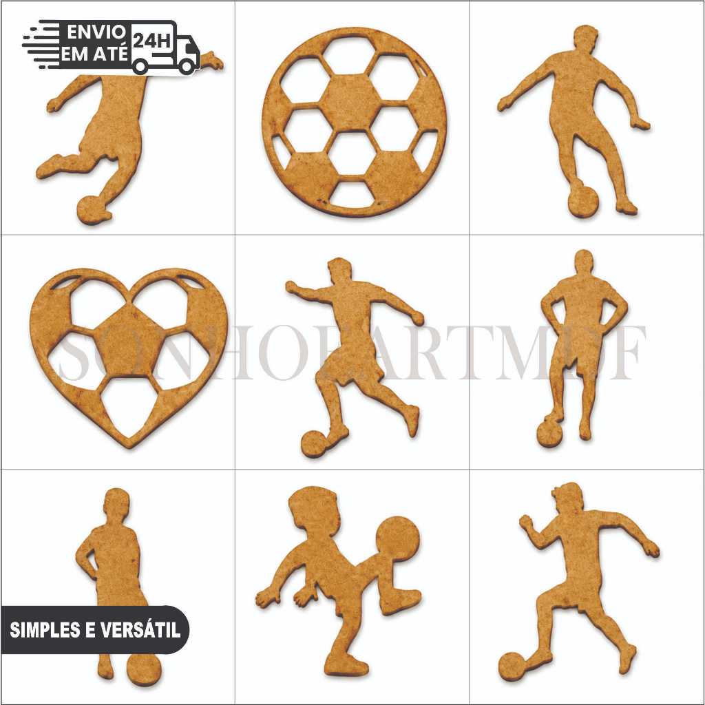 Aplique Esportes MDF Cru Futebol Bit Tênis Artesanato Corte Laser Scrapbook Decoração Festa Infantil DIY Lembrancinha