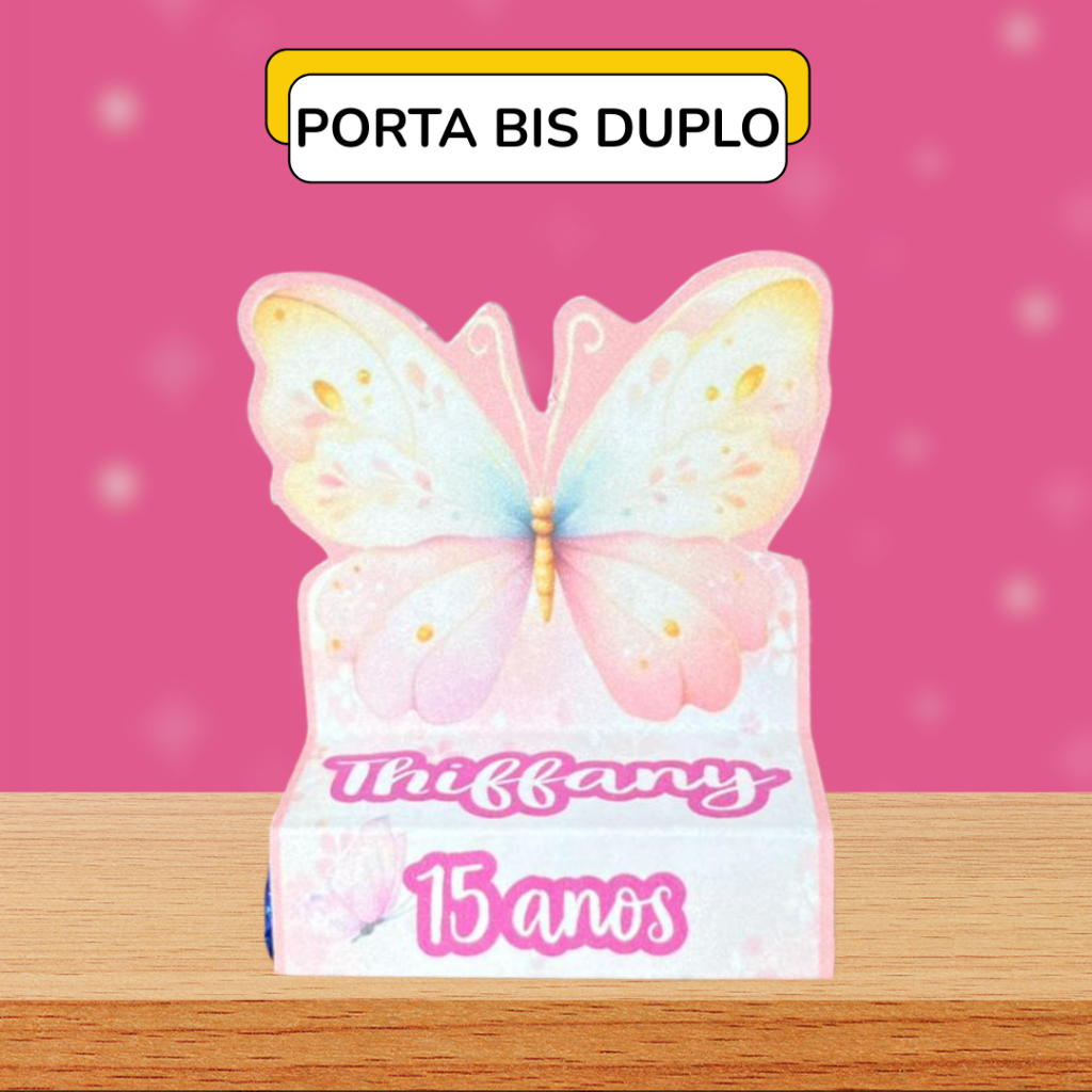 Kit Porta Bis Duplo Personalizado Festa Jardim das Borboletas Rosa - Lembrancinha Decoração Menina