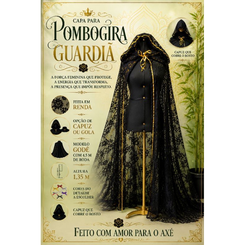 capa de renda PRETA pombo gira bruxa preta godê