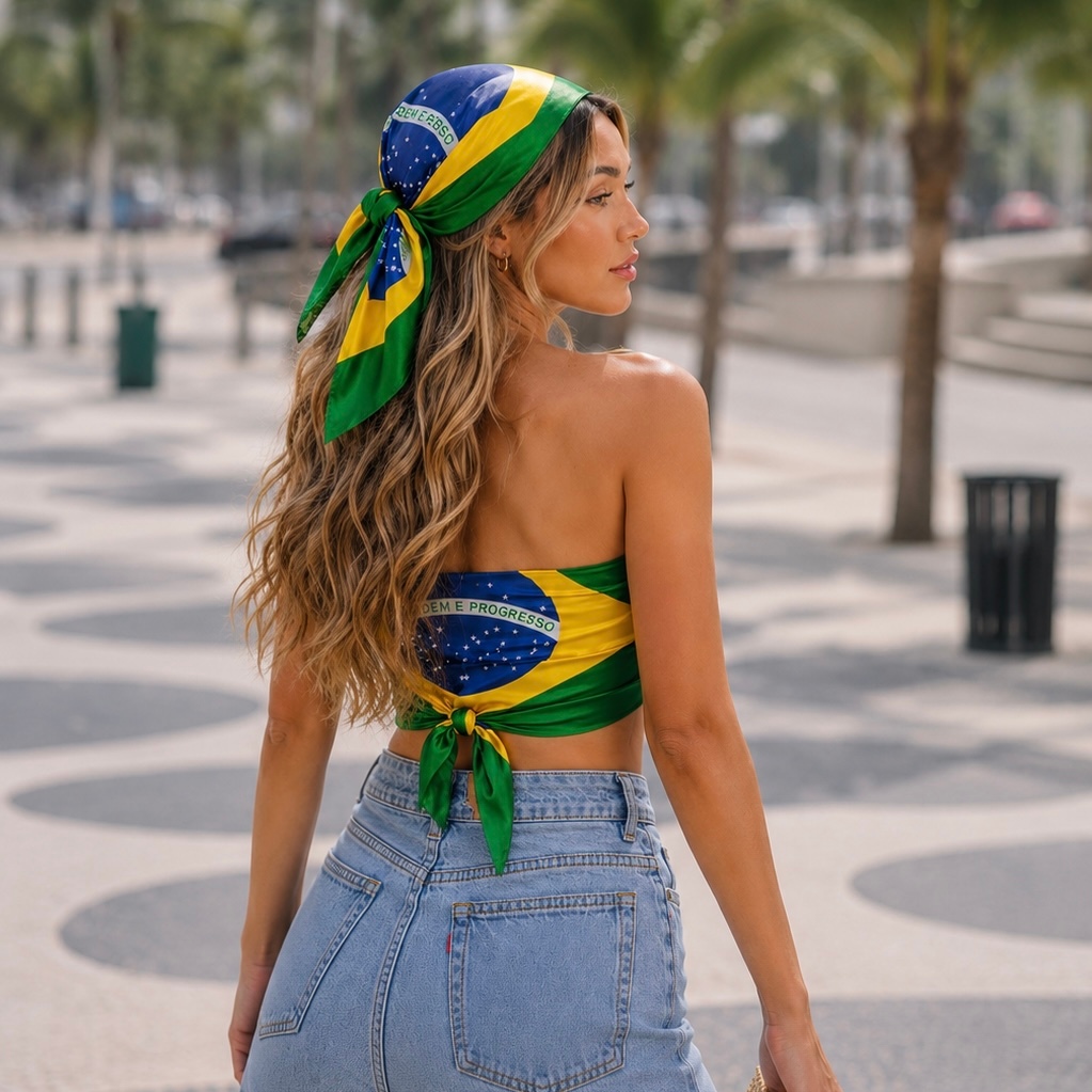 Lenço Feminino Estampa Bandeira do Brasil | Seda Toque Suave  Multifunção Copa 2026 Tendência Estilo Verão top